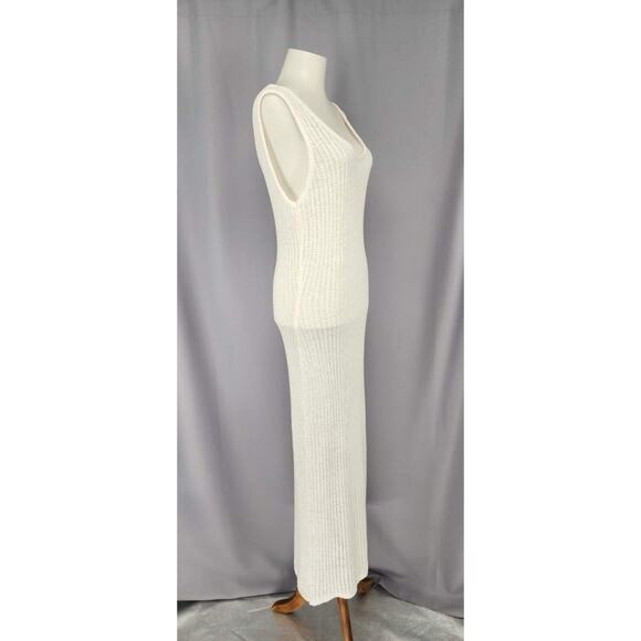 Shade & Shore Knit Maxi Dress Large Cream Cover Up Tank Dress Semi Sheet Lounge - Picture 2 of 13